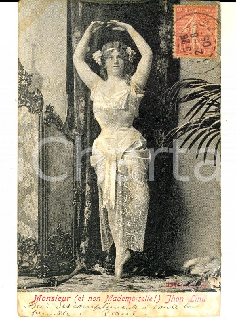 Cartolina originale da collezione 1905 FRANCE CIRCUS Monsieur et non Mademoiselle John LIND Homme TRAVESTI 1