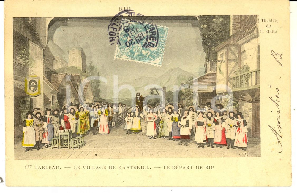 Cartolina originale da collezione 1908 PARIS ThÃ©Ã¢tre de la GAIETE   Le village de KAATSKILL Carte postale 1