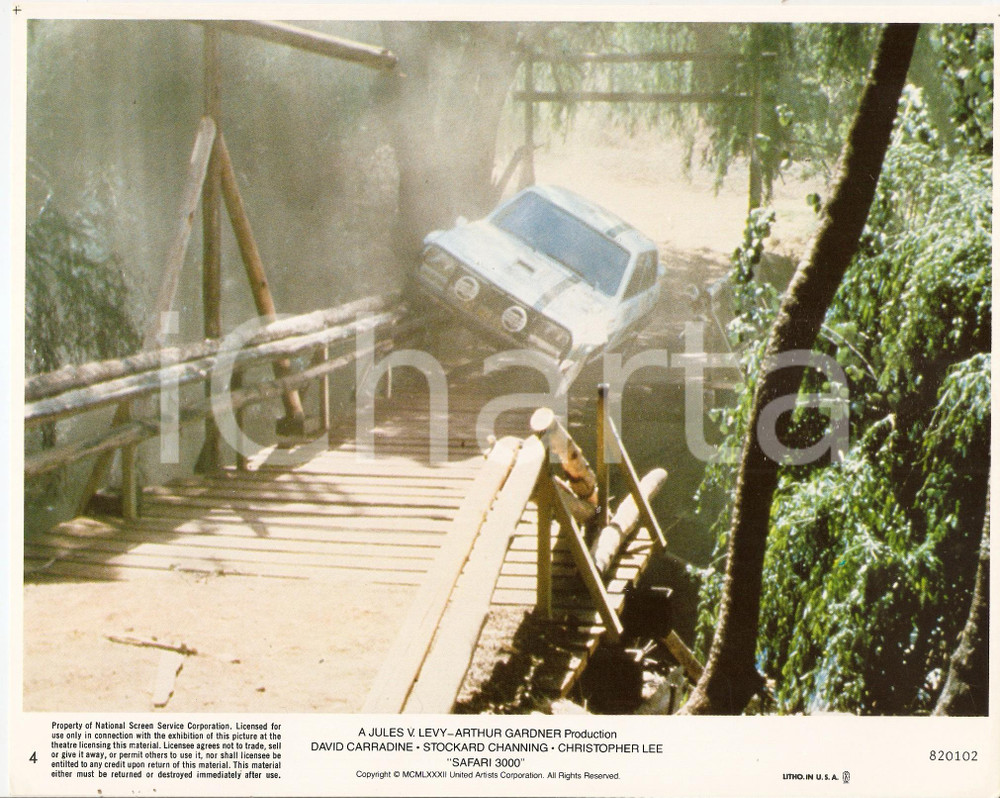 Fotografia d epoca originale 1982 SAFARI 3000 Movie by Harry HURWITZ Car on a wooden bridge Foto seriale 1