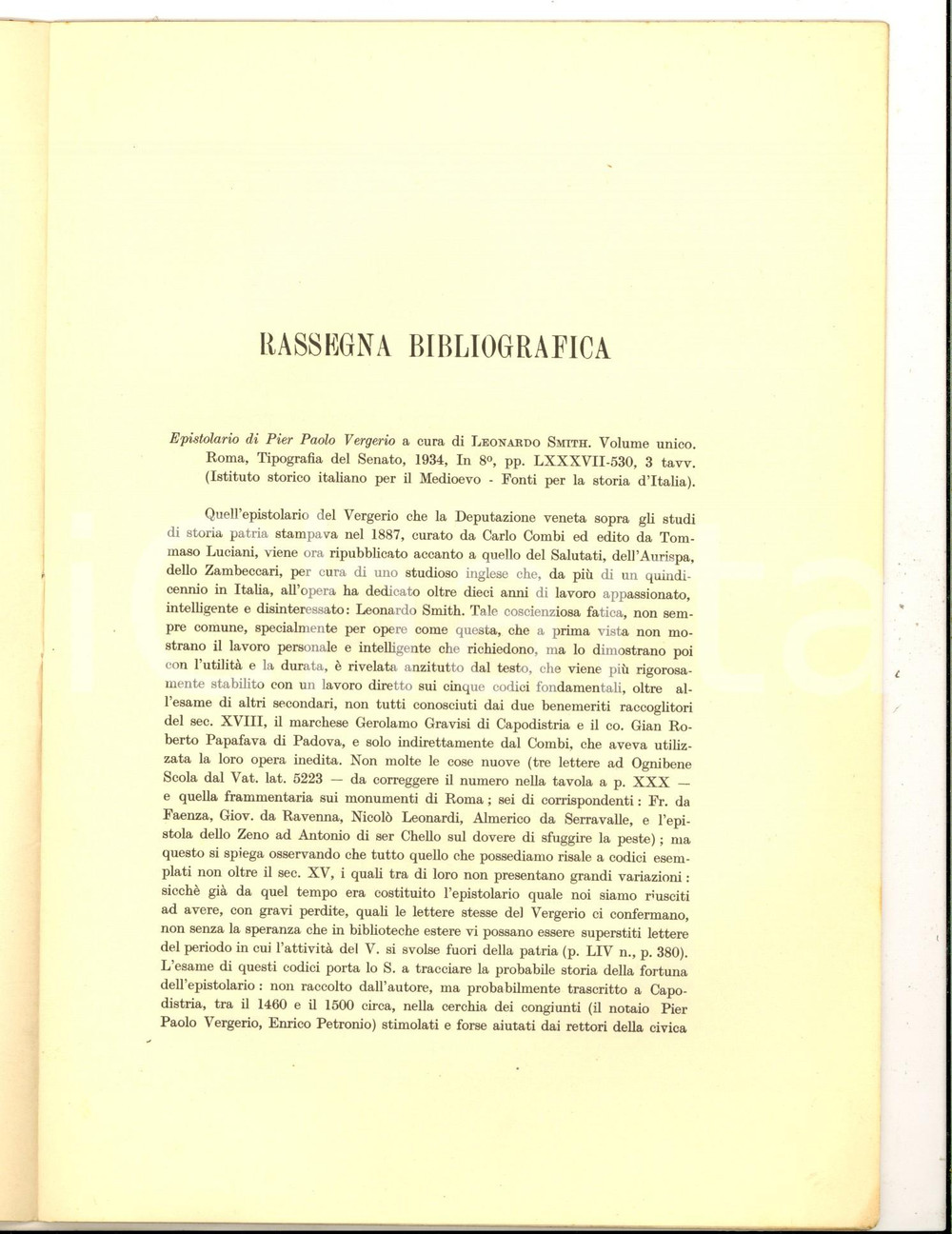 Libro, pubblicazione d epoca 1936 Lino LAZZARINI Rassegna bibliografica  Pier Paolo VERGERIO Archivio veneto 1