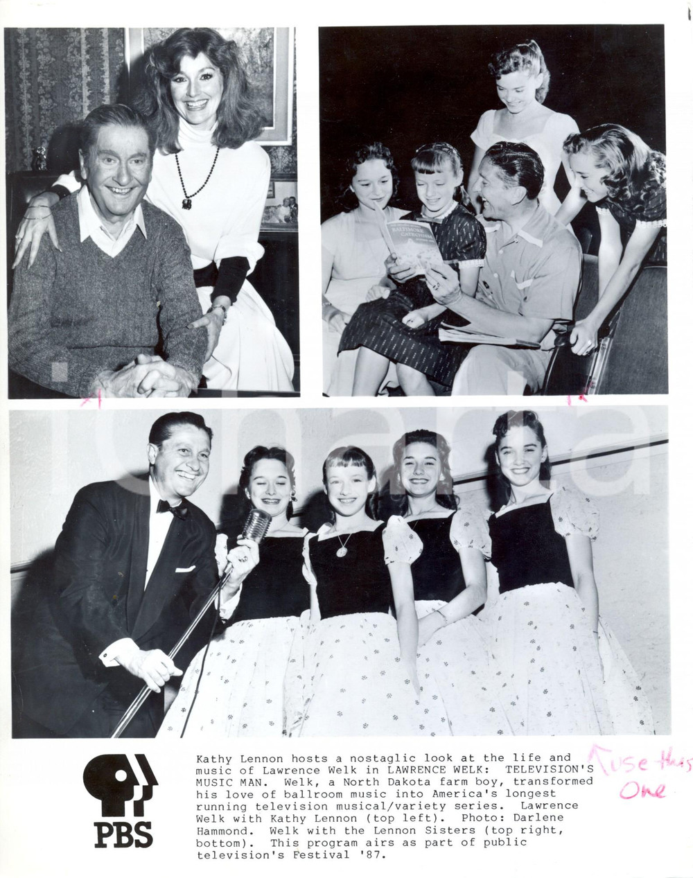 Fotografia d epoca originale 1987 TELEVISION  PBS Lawrence WELK with the LENNON SISTER Photo 20x25 cm 1