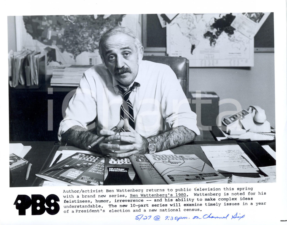 Fotografia d epoca originale 1980 TELEVISION  PBS Ben WATTENBERG presents his brand new series Photo 25x20 1