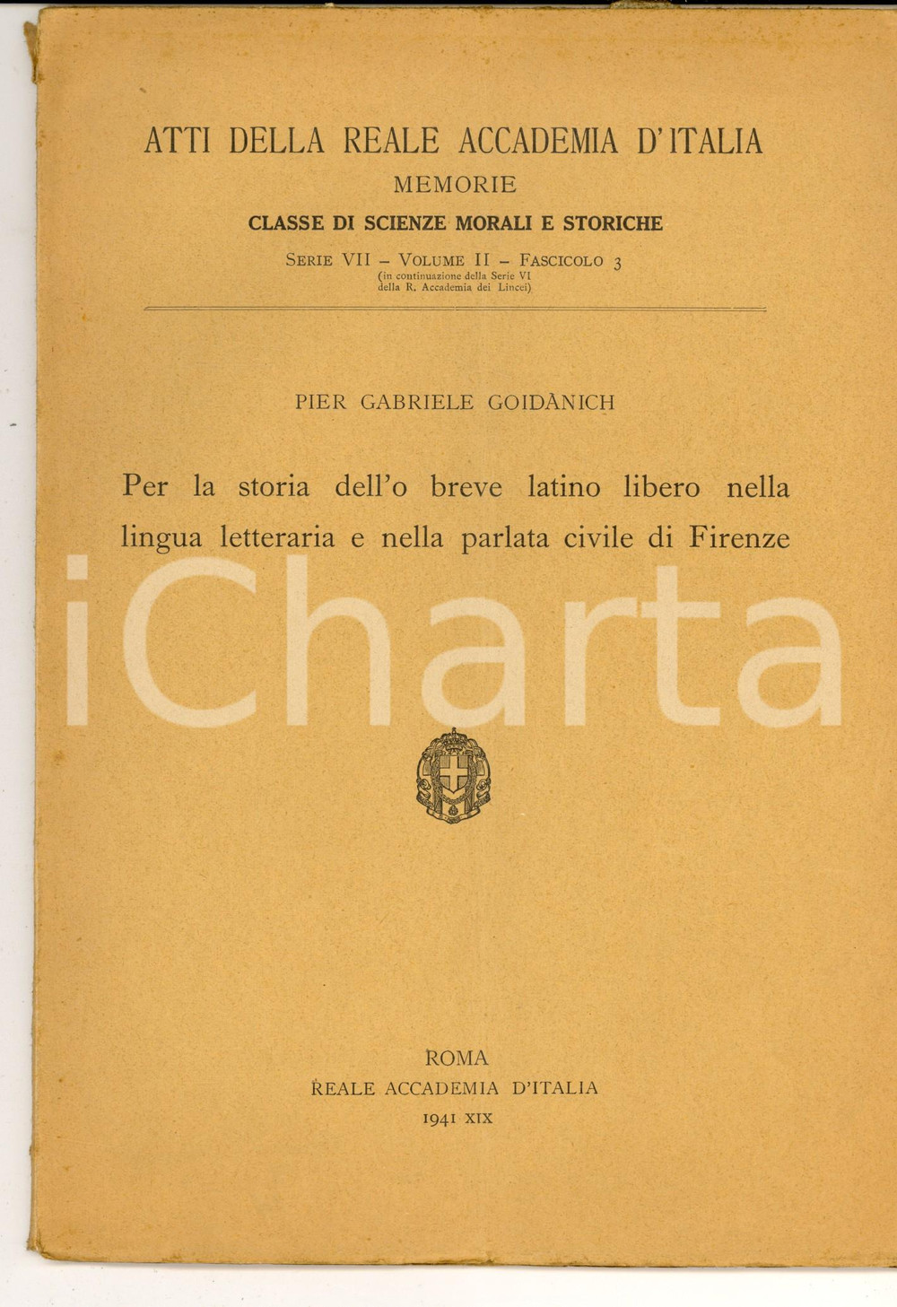 Libro, pubblicazione d epoca 1941 Pier Gabriele GOIDANICH Storia dell o breve latino Invio autografo 1