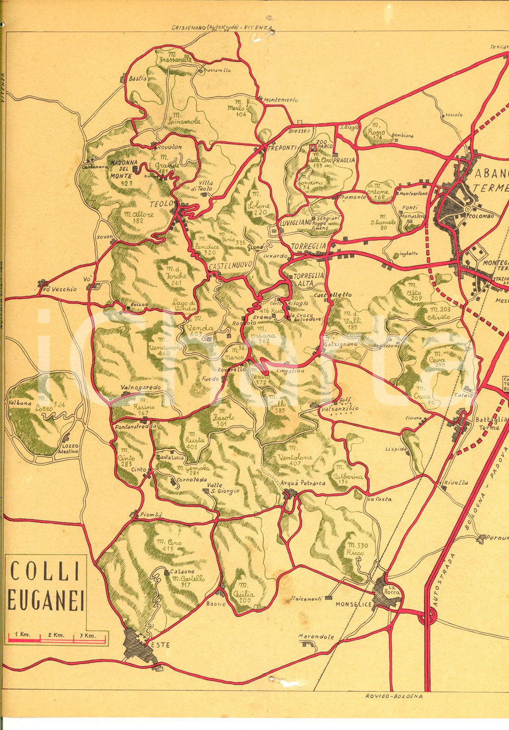 Mappa, planimetria storica 1970 ca ABANO TERME Carta turistica  COLLI EUGANEI 23x30 cm VINTAGE 1