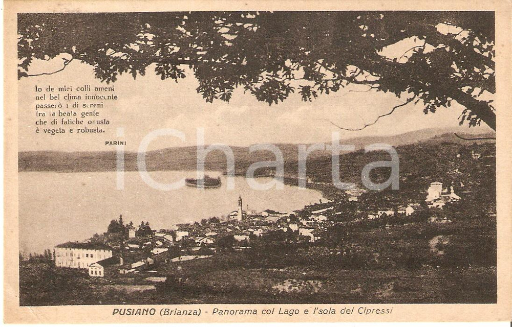 Cartolina originale da collezione 1950 ca PUSIANO CO Isola dei cipressi e lago di COMO Panorama Cartolina FP NV 1