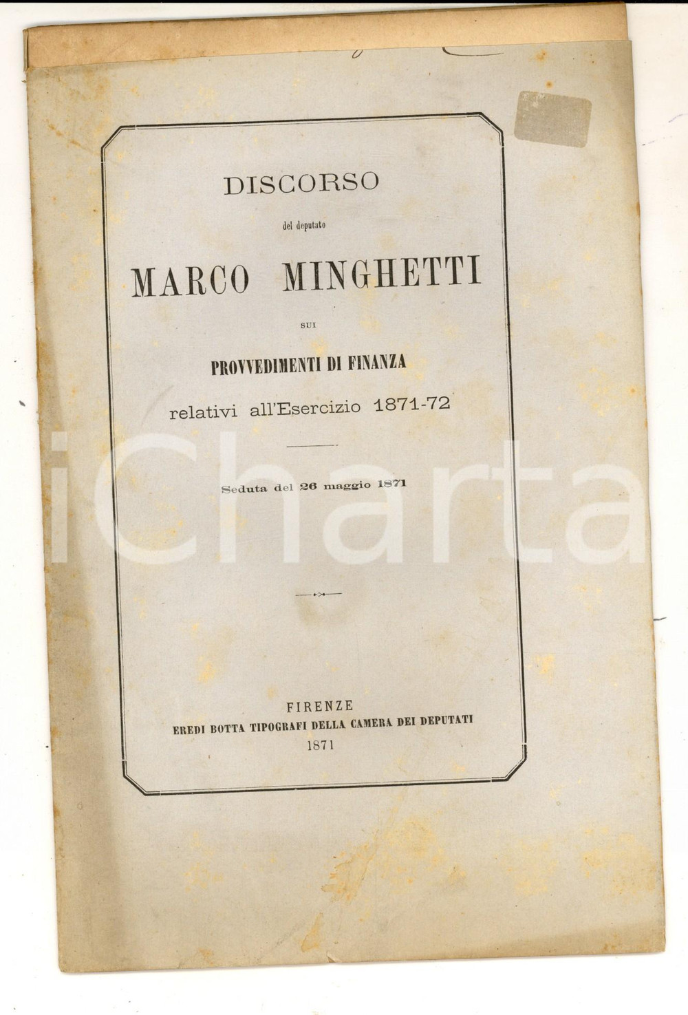 Libro, pubblicazione d epoca 1871 ROMA Discorso deputato Marco MINGHETTI sui provvedimenti di finanza 1