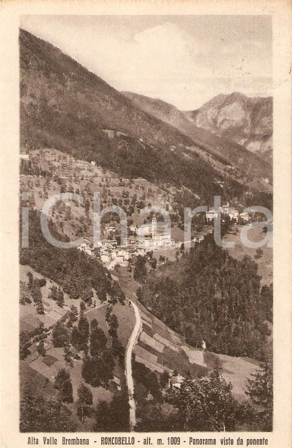 Cartolina originale da collezione 1950 RONCOBELLO BG Alta Valle Brembana  Panorama da ponente Cartolina FP VG 1
