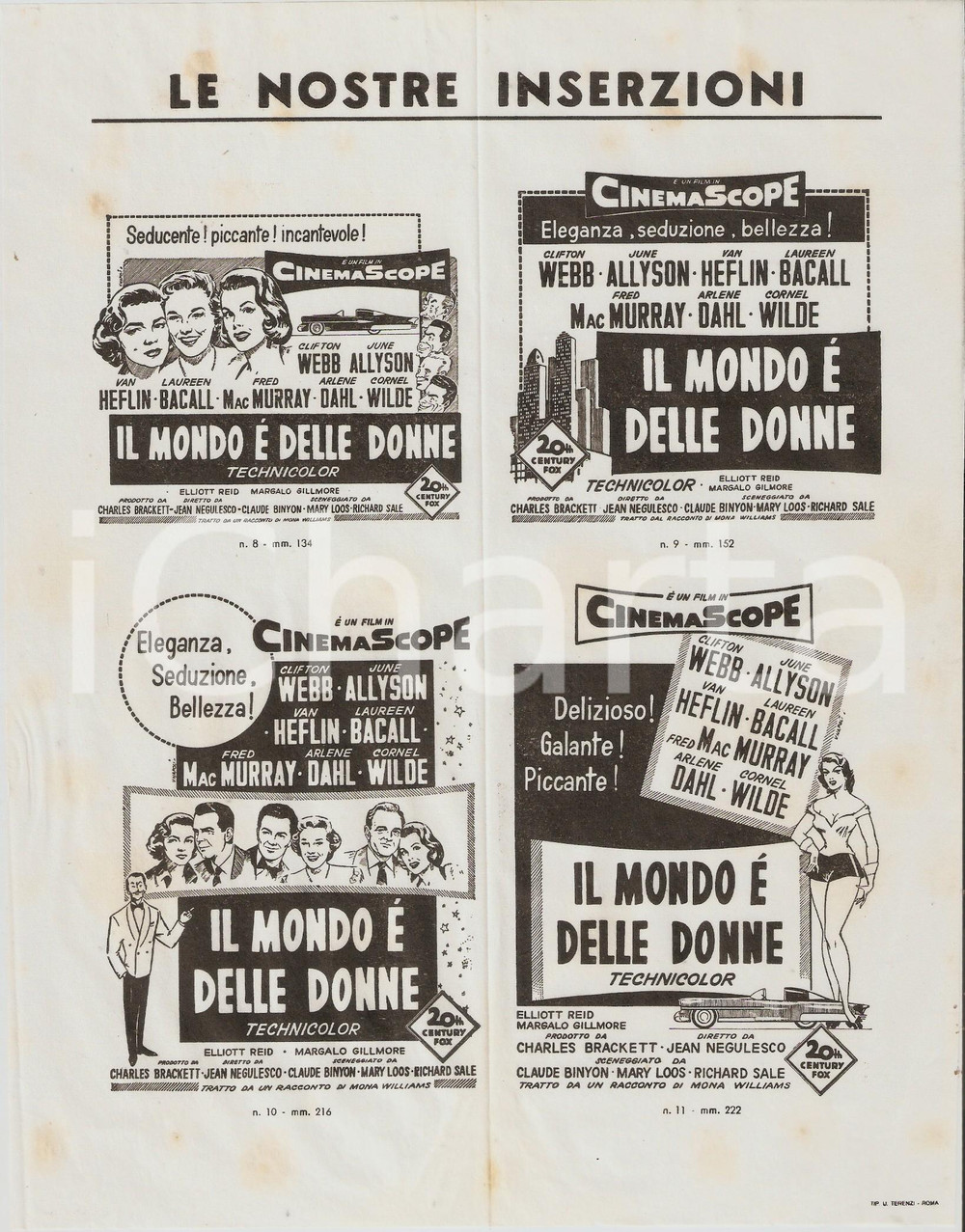 Oggetto da collezione cartaceo 1955 IL MONDO Ãˆ DELLE DONNE Proposte di inserzioni per quotidiani Volantino 1