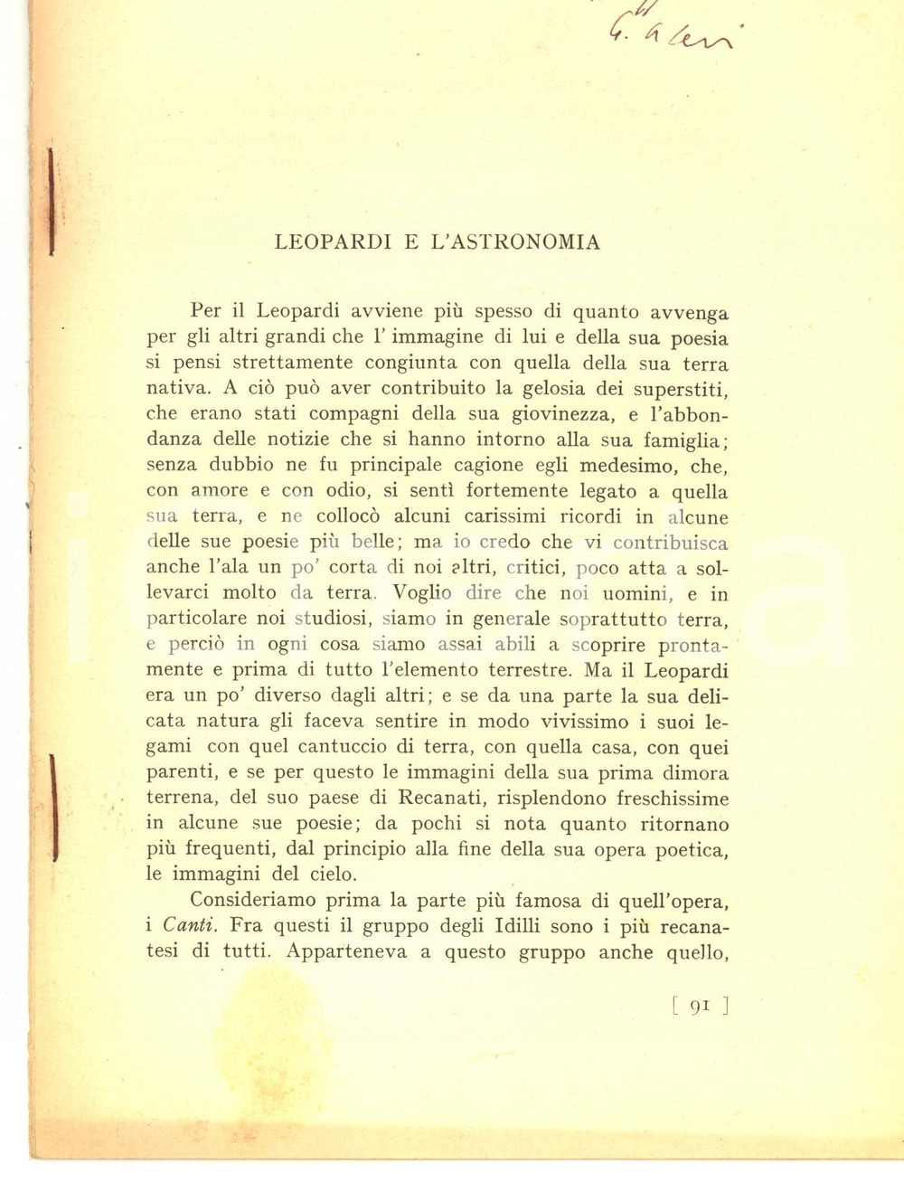 1938 Giulio Augusto LEVI Leopardi e l'astronomia *Estratto con invio autografo Estratto privo di copertina cartacea. CONDIZIONI: G (sporadiche sottolineature ai margini) PAGINE: 16      originale e autentica 1