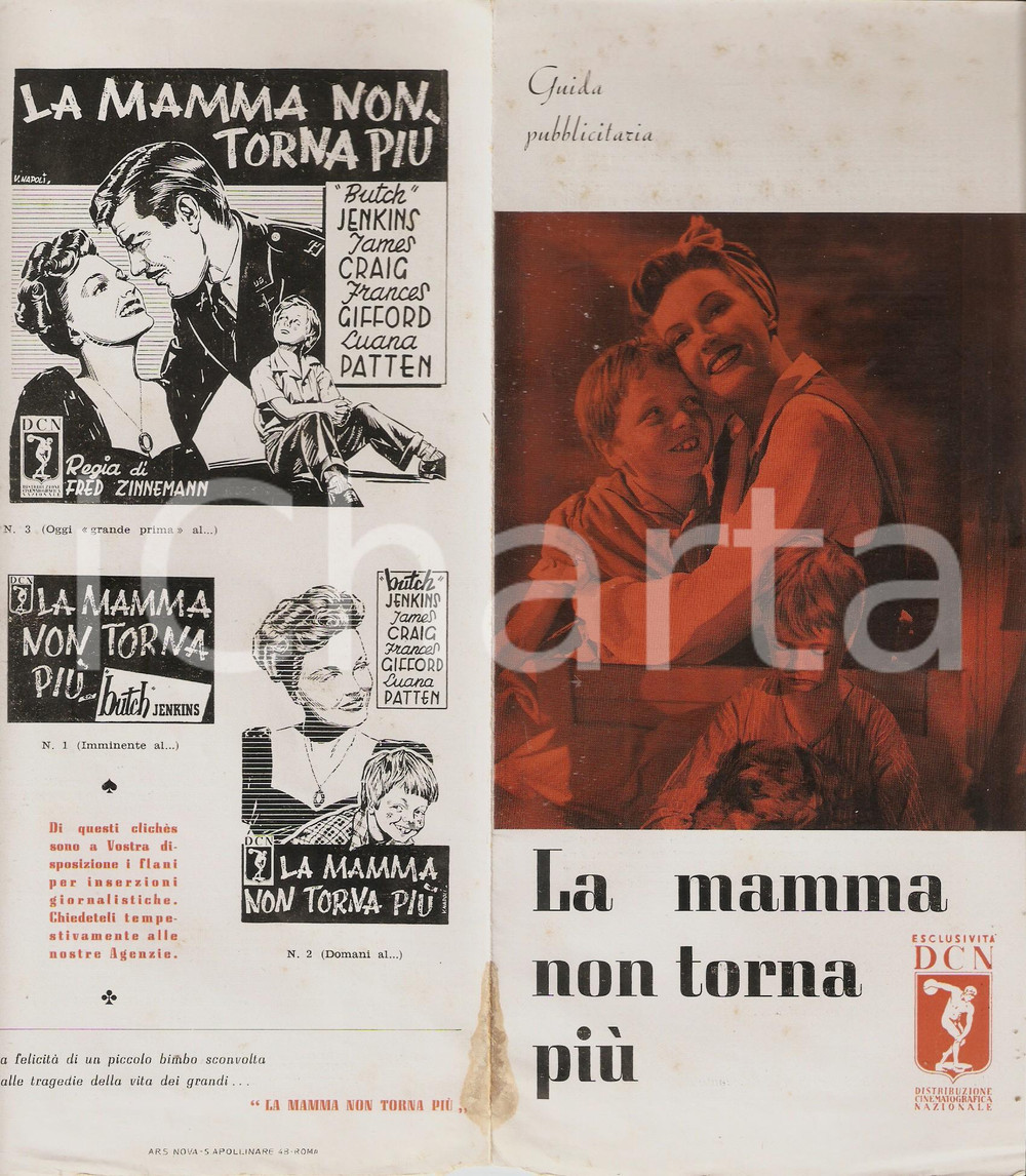 Materiale pubblicitario d’epoca 1955 LA MAMMA NON TORNA PIU  Guida pubblicitaria al film Pieghevole ILLUSTRATO 1