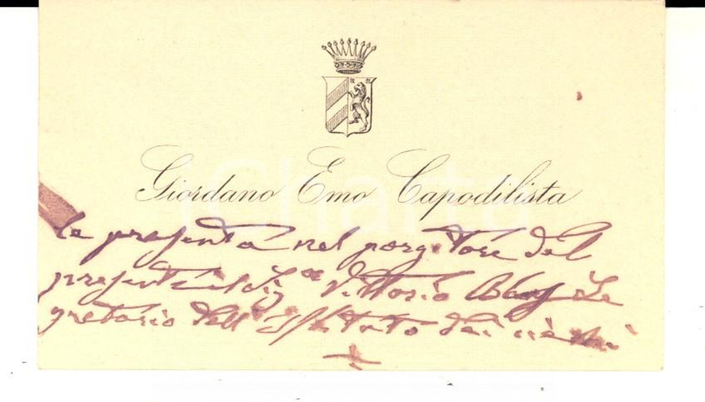 Autografo originale 1906 PADOVA Nobile Giordano EMO CAPODILISTA Biglietto da visita autografo 1