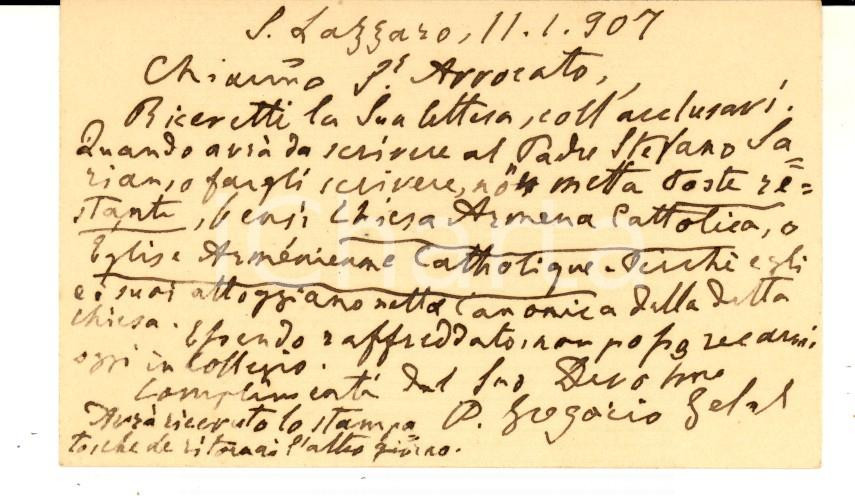 Autografo originale 1907 MEOLO VE Padre Gregorio GELAL mechitarista Biglietto da visita autografo 1