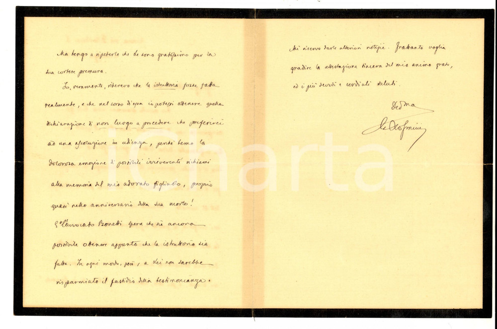 Manoscritto, lettera originale 1930 ROMA Comm. Gino ROSMINI a processo accusato da un latitante Autografo 1