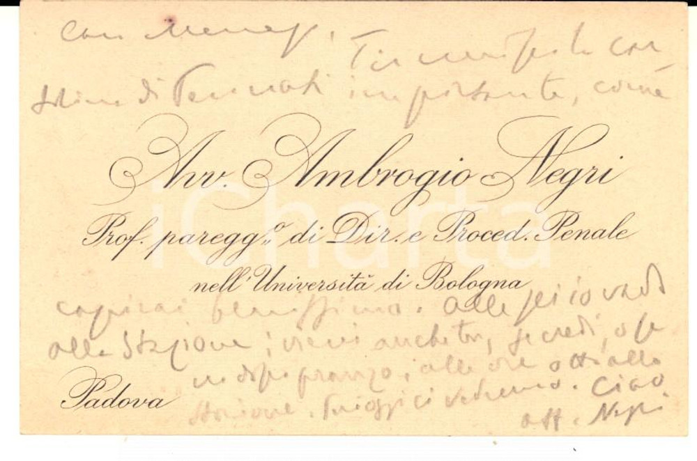 Autografo originale 1910 ca PADOVA Prof. Ambrogio NEGRI UniversitÃ  Bologna Biglietto autografo 1