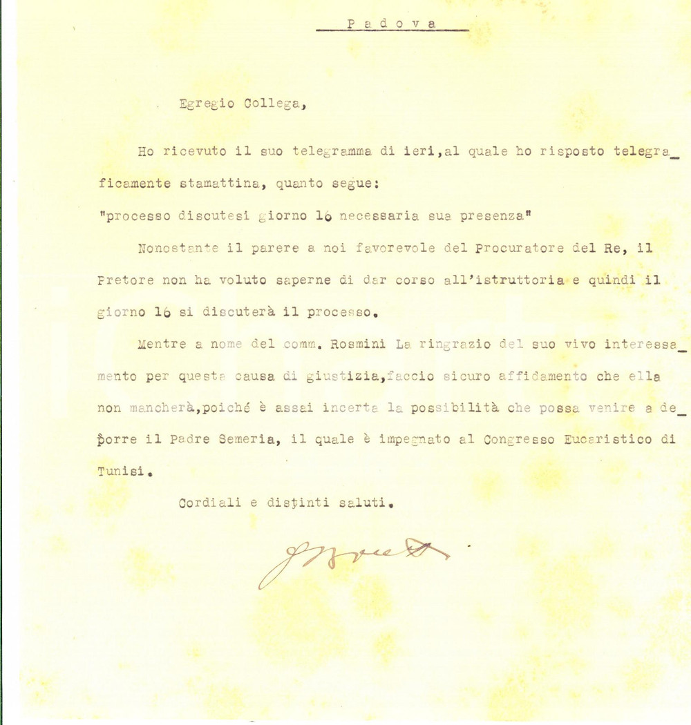 Manoscritto, lettera originale 1930 GENOVA Avv. Gaetano BONETTI  Lettera per causa Gino ROSMINI Autografo 1