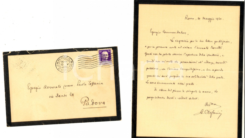 Manoscritto, lettera originale 1930 ROMA Lettera comm. Gino ROSMINI costretto a un udienza Autografo 1