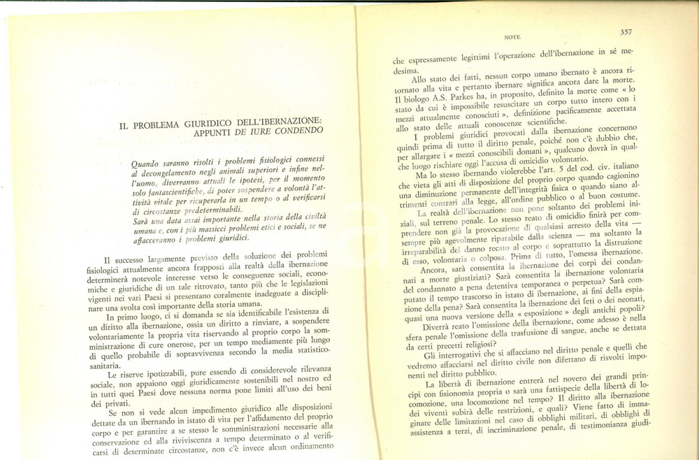 Libro, pubblicazione d epoca 1976 Alberto GAMBERINI Il problema giuridico dell ibernazione Invio autografo 1