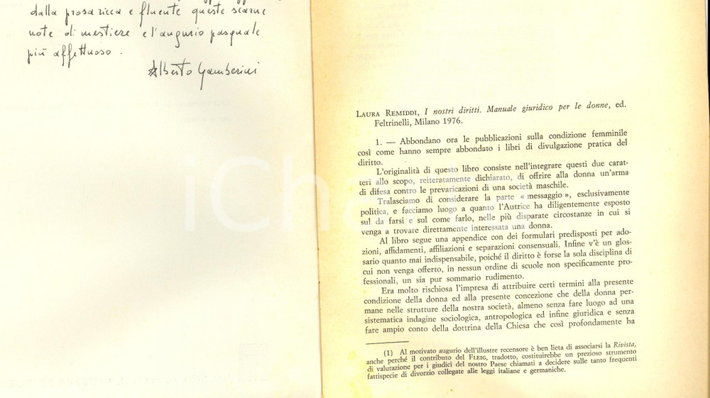 Libro, pubblicazione d epoca 1976 Alberto GAMBERINI Recensione a L. Remiddi  I nostri diritti Autografo 1