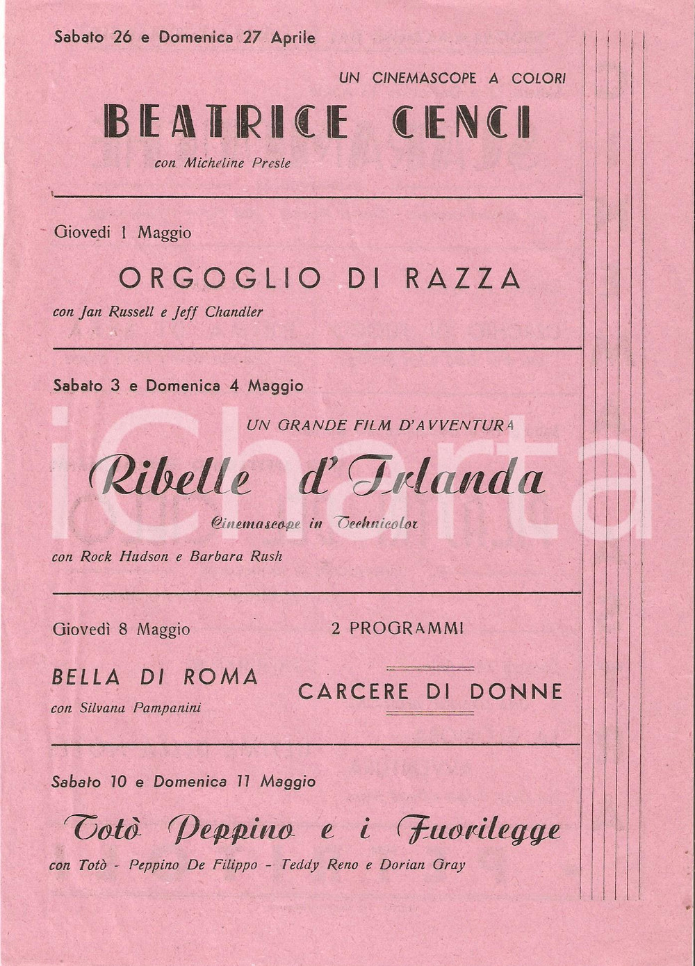 Materiale pubblicitario d’epoca 1957 PETRITOLI Cinema ASTRA Volantino programmazione TOTÃ’ PEPPINO E I FUORILEGGE 1