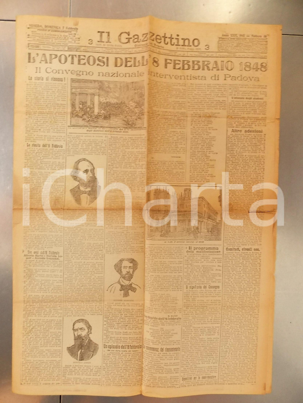 Giornale, rivista storica 1915 PADOVA Il GAZZETTINO Apoteosi 8 febbraio  Convegno interventista Giornale 1