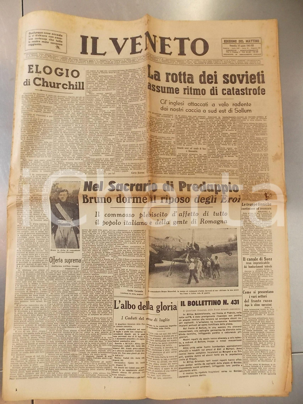 Giornale, rivista storica 1941 IL VENETO Bruno MUSSOLINI nel sacrario di Predappio  Elogio di Churchill 1