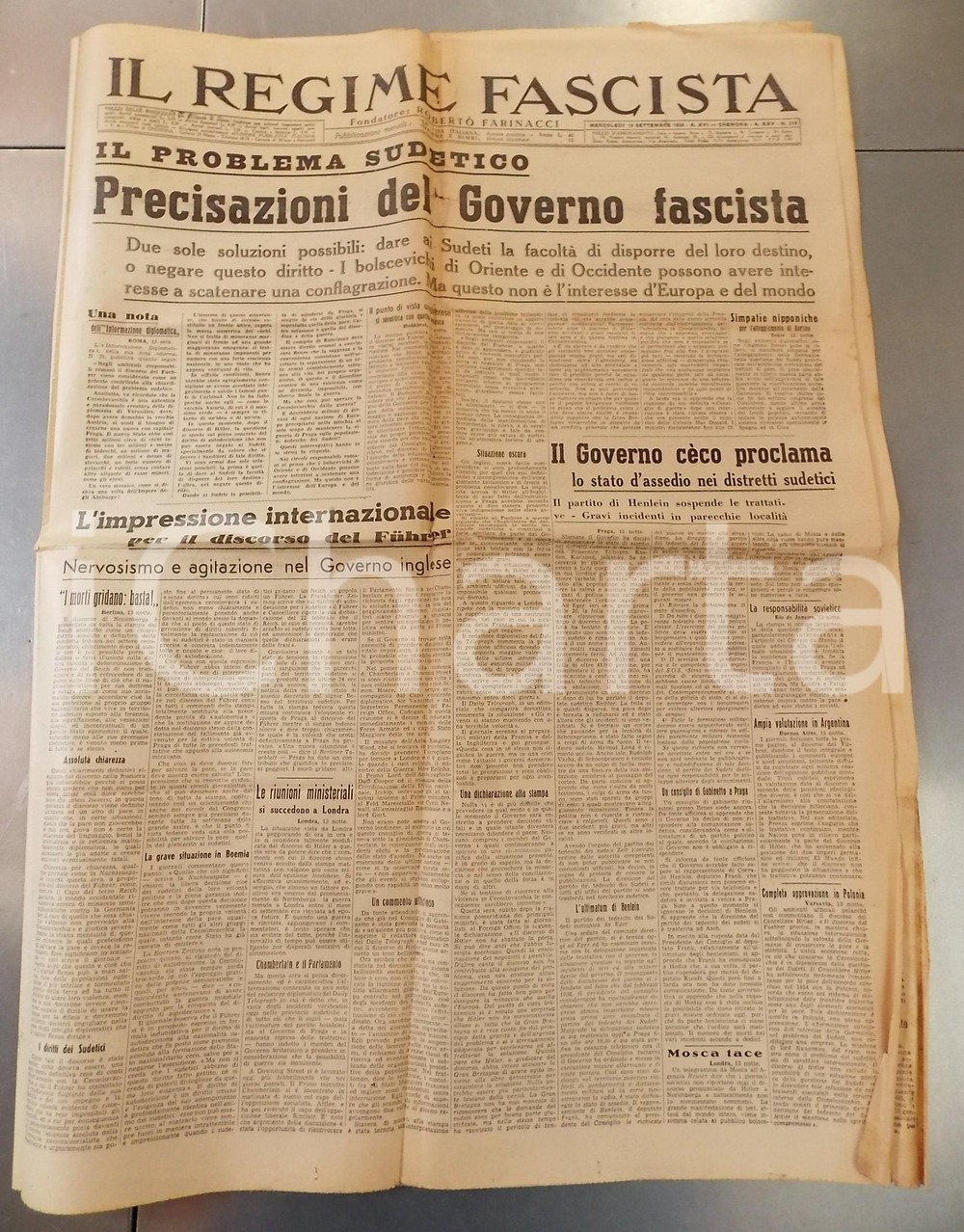 Giornale, rivista storica 1938 IL REGIME FASCISTA Problema SUDETI  Precisazioni del governo fascista 1