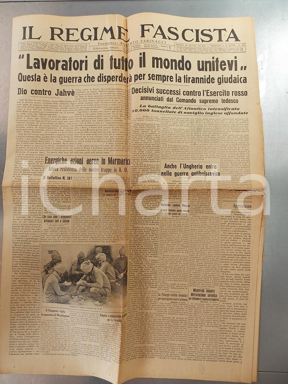 Giornale, rivista storica 1941 WW2 IL REGIME FASCISTA Dio contro JahvÃ©  Guerra alla tirannide giudaica 1