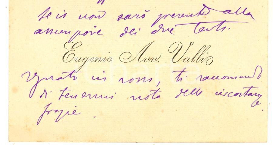 Oggetto da collezione cartaceo 1890 ca PADOVA Avv. Eugenio VALLI  Biglietto da visita autografo 1