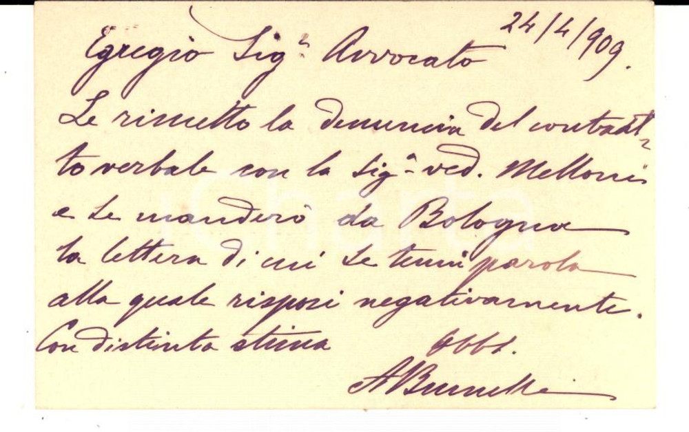 Oggetto da collezione cartaceo 1909 PADOVA Ten. col. Alberto BRUNELLI BONETTI  Biglietto da visita autografo 1
