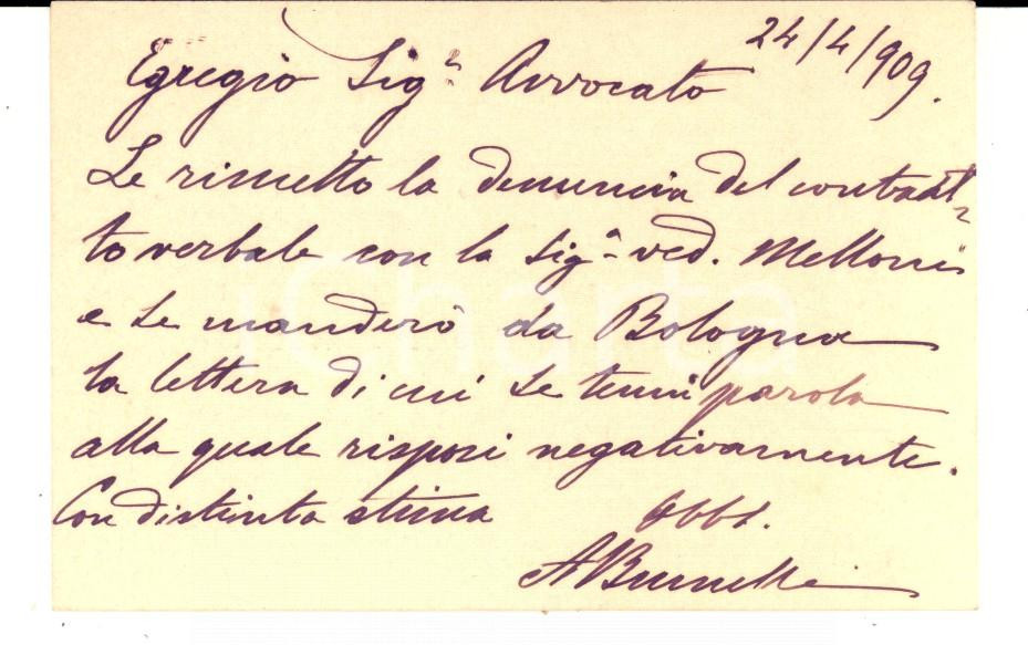 Oggetto da collezione cartaceo 1909 PADOVA Ten. col. Alberto BRUNELLI BONETTI  Biglietto da visita autografo 1