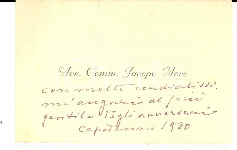 Oggetto da collezione cartaceo 1930 PADOVA Avv. Comm. Jacopo MORO  Biglietto da visita autografo 1