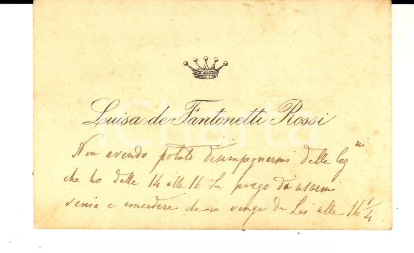 Oggetto da collezione cartaceo 1910 ca PADOVA Nobildonna Luisa FANTONETTI ROSSI  Biglietto da visita autografo 1
