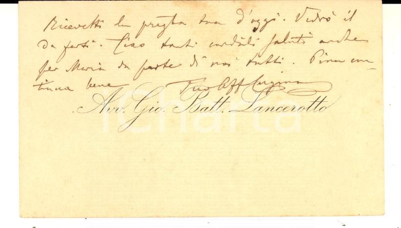 Oggetto da collezione cartaceo 1889 ESTE PD Avv. Giovanni Battista LANCEROTTO  Biglietto da visita autografo 1