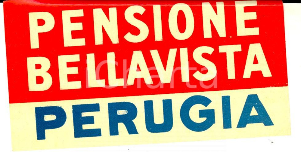 Materiale pubblicitario d’epoca 1930 ca PERUGIA  Pensione BELLAVISTA Etichetta pubblicitaria VINTAGE 12x6 cm 1