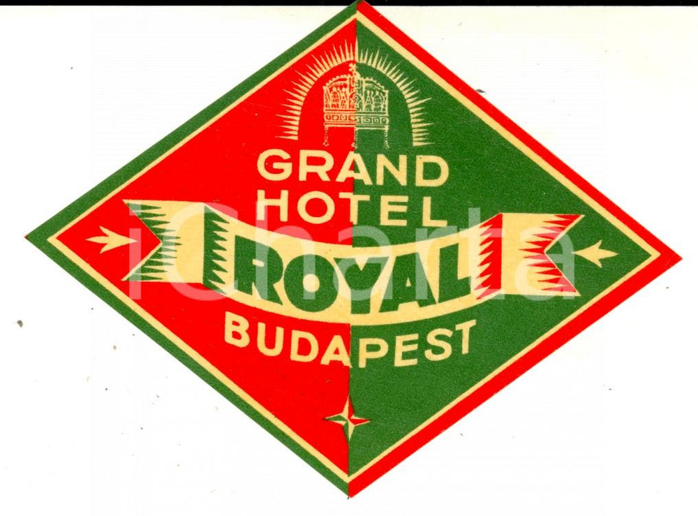 Materiale pubblicitario d’epoca 1940 ca BUDAPEST Grand Hotel ROYAL Etichetta pubblicitaria VINTAGE 8x8 cm 1