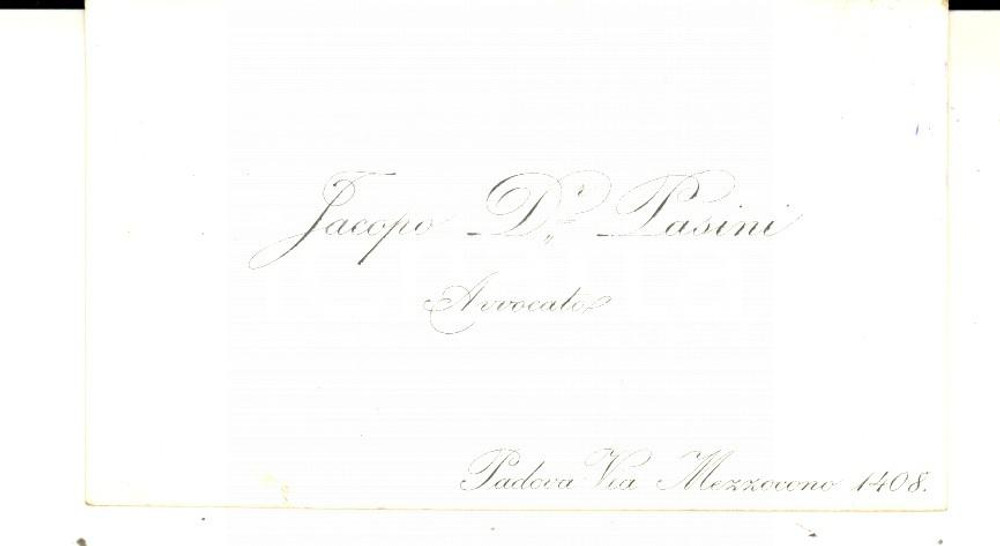 Oggetto da collezione cartaceo 1887 PADOVA Avv. Jacopo PASINI  Biglietto da visita con messaggio autografo 1