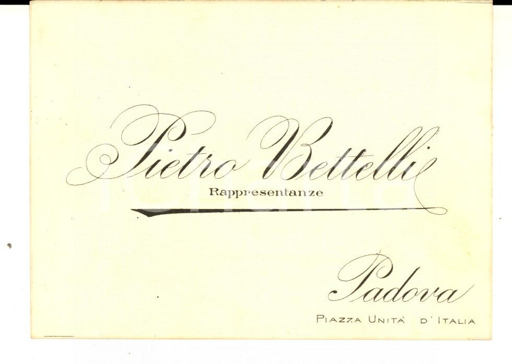 Oggetto da collezione cartaceo 1910 ca PADOVA Pietro BETTELLI Rappresentanze  Biglietto da visita 1