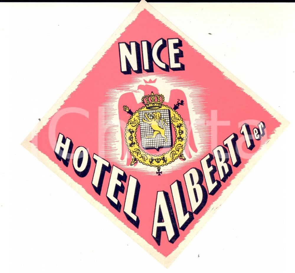 Materiale pubblicitario d’epoca 1930 ca NICE Hotel ALBERT 1er  Etichetta pubblicitaria VINTAGE 10x10 cm 1