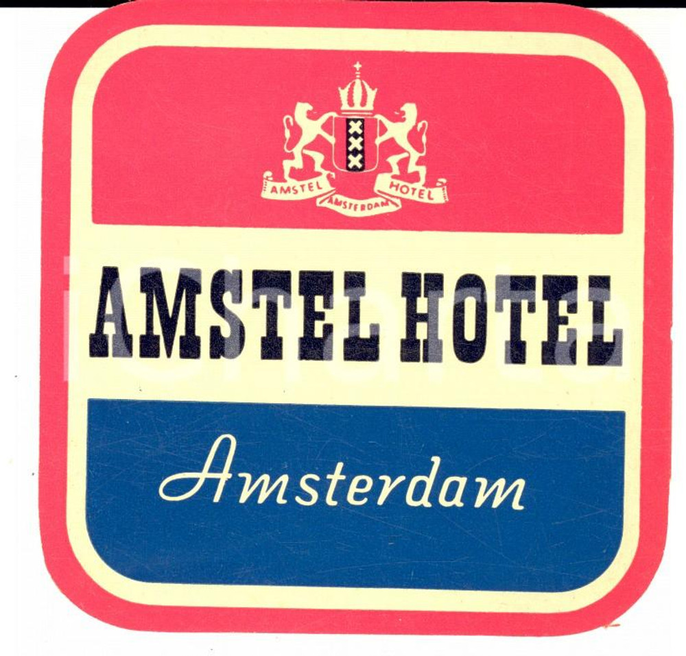 Materiale pubblicitario d’epoca 1940 ca AMSTERDAM  AMSTEL Hotel Etichetta pubblicitaria VINTAGE 10x10 cm 1