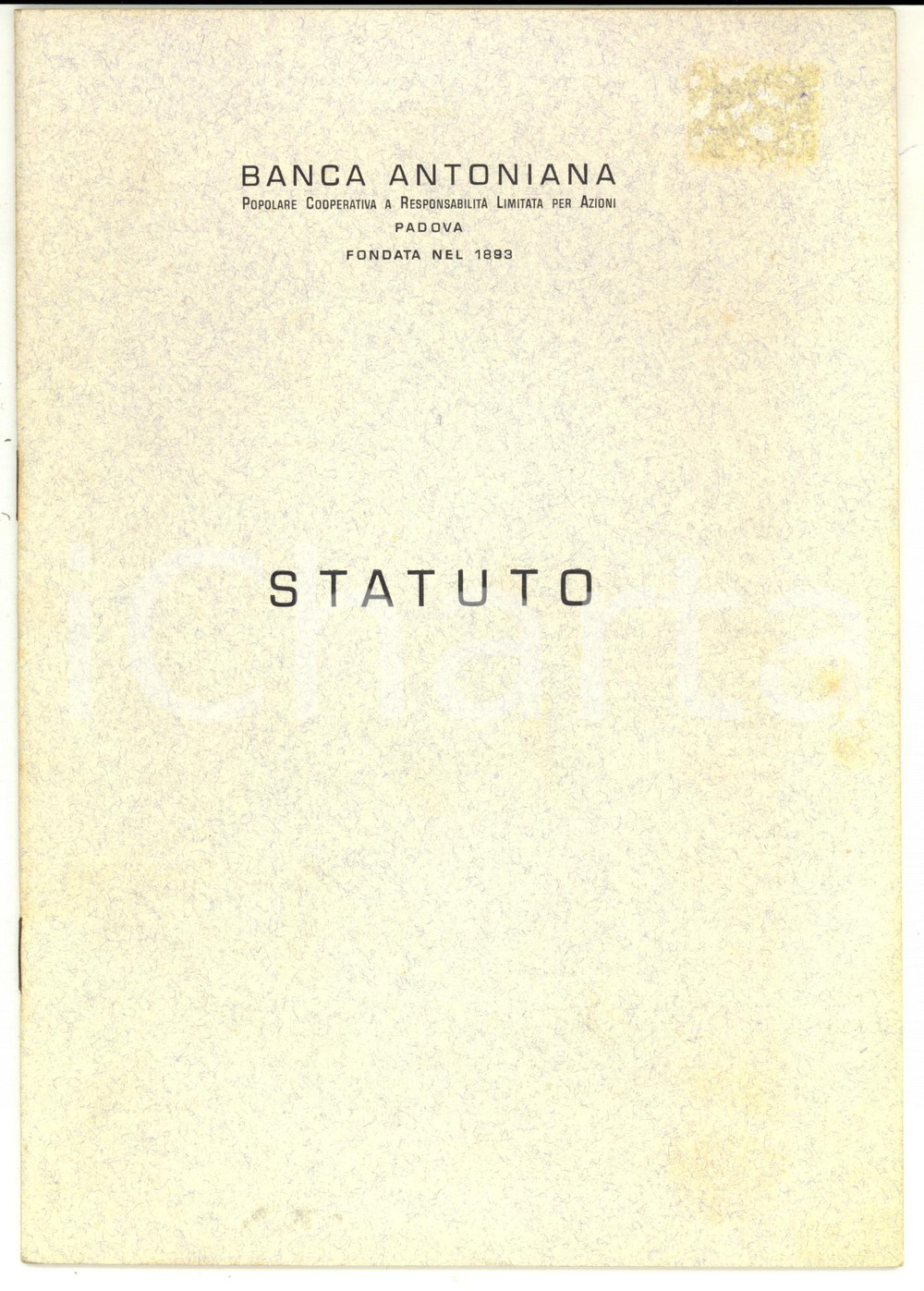 Libro, pubblicazione d epoca 1965 PADOVA  BANCA ANTONIANA Statuto Pubblicazione 22 pp. 1