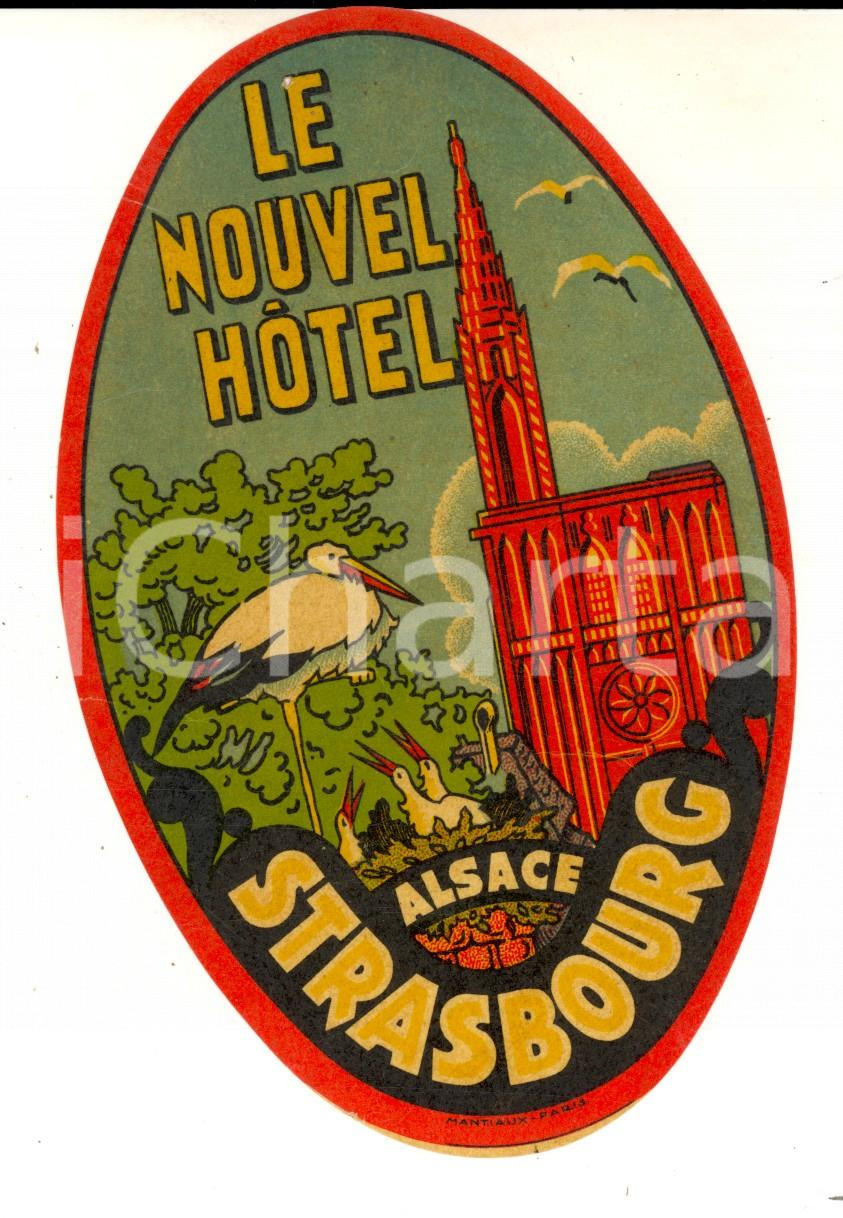Materiale pubblicitario d’epoca 1930 ca STRASBOURG ALSACE Le Nouvel Hotel Etichetta pubblicitaria 9x15 cm 1