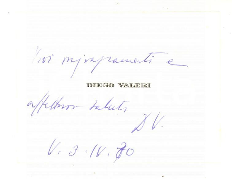Autografo originale 1970 PADOVA Biglietto da visita Diego VALERI  Messaggio AUTOGRAFO 1