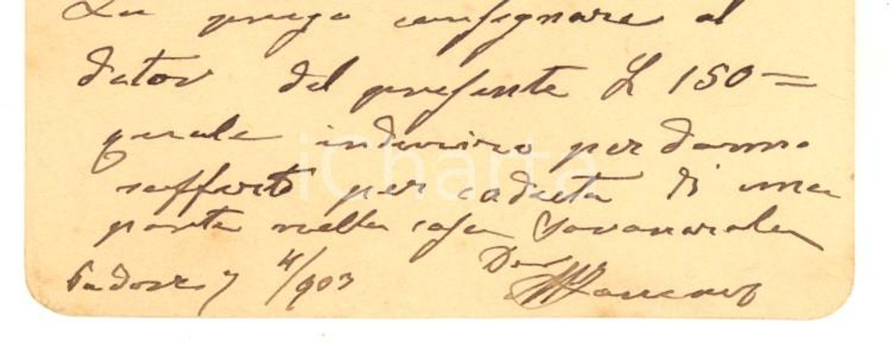 Oggetto da collezione cartaceo 1903 PADOVA Marino ZANCAN Imprenditore lavori Biglietto da visita autografo 1