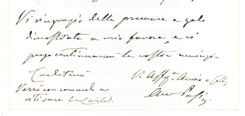 Oggetto da collezione cartaceo 1891 PADOVA Avv. Jacopo PASINI  Biglietto da visita con messaggio autografo 1