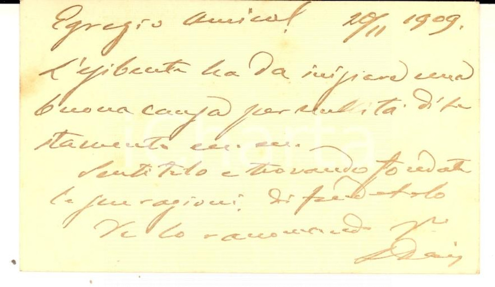 Oggetto da collezione cartaceo 1909 CITTADELLA Sindaco e avv. Luigi DAINESE  Biglietto da visita autografo 1