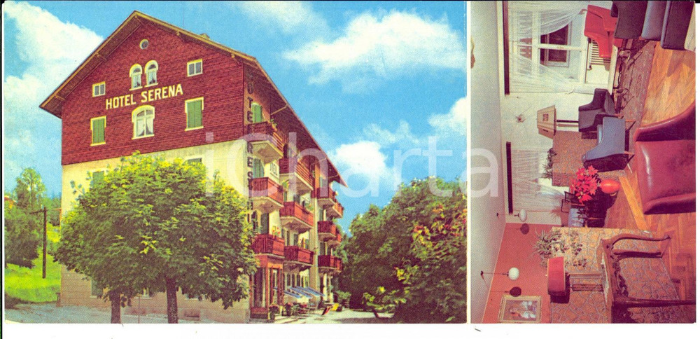 Materiale pubblicitario d’epoca 1950 ca DOLOMITI CORTINA D AMPEZZO  Hotel SERENA Volantino TURISMO 21x10 cm 1