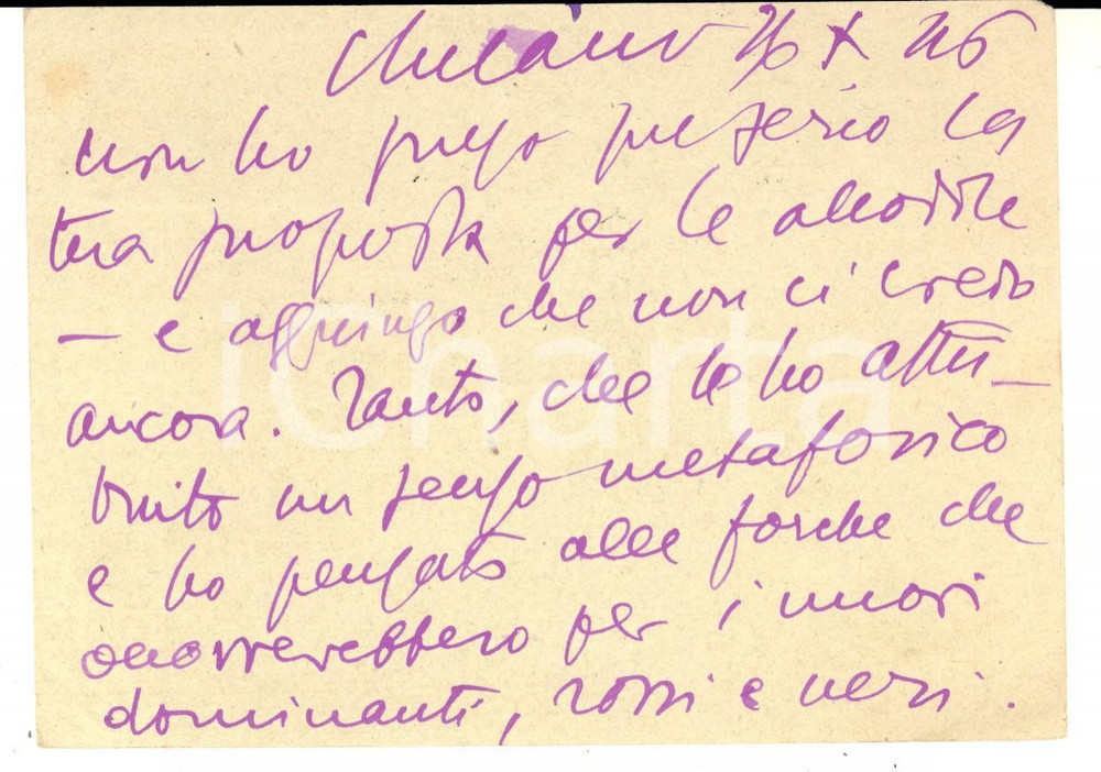 Autografo originale 1946 MILANO Avv. Aurelio CANDIAN e i nuovi dominanti rossi e neri  Autografo 1