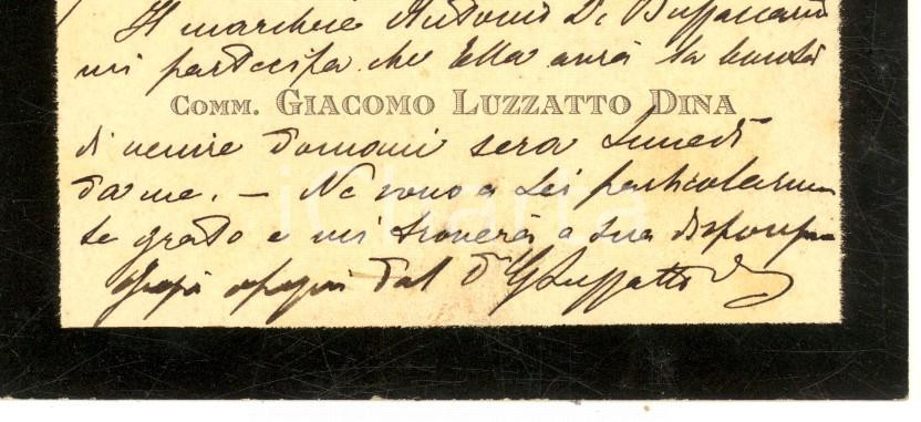 Oggetto da collezione cartaceo 1922 PADOVA Comm. Giacomo LUZZATTO DINA  Biglietto da visita autografo 1