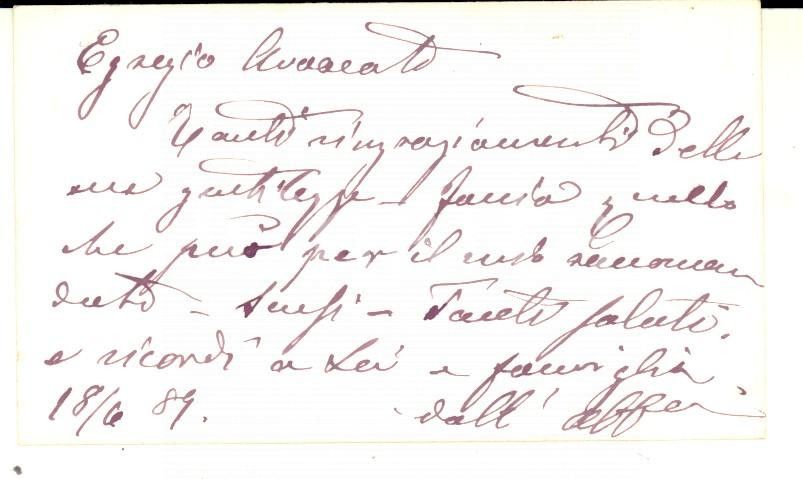 Autografo originale 1889 BOVOLENTA Arciprete don Raimondo BAZZANI  Biglietto da visita autografo 1