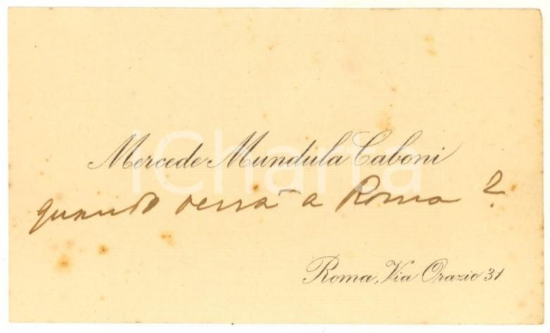 Autografo originale 1920 ca ROMA Poetessa Mercede MUNDULA CABONI  Biglietto da visita autografo 1